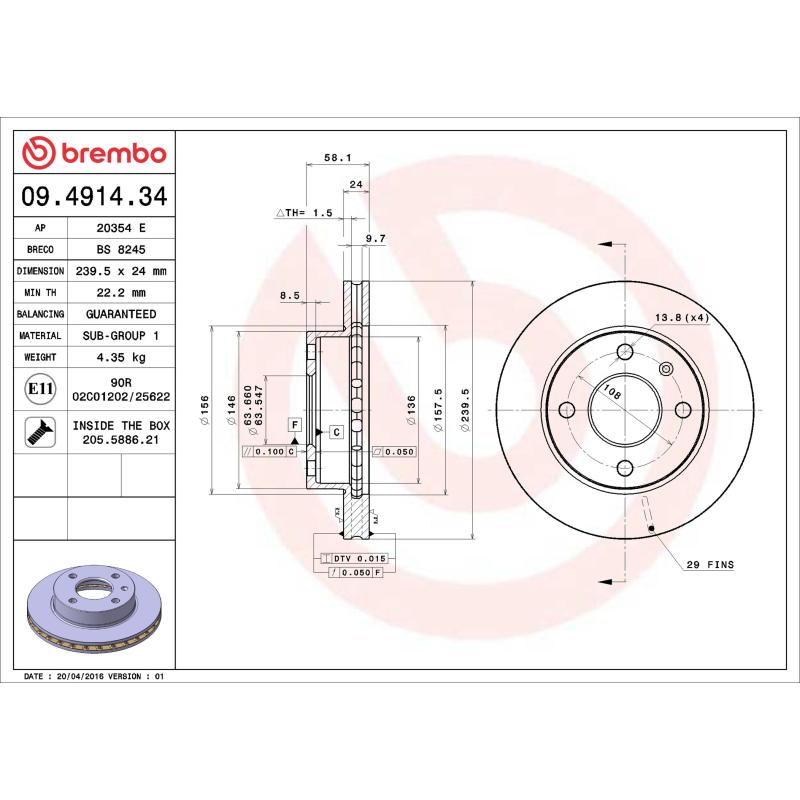 Jeu de 2 disques de frein avant BREMBO 09.4914.34 - Visuel 1