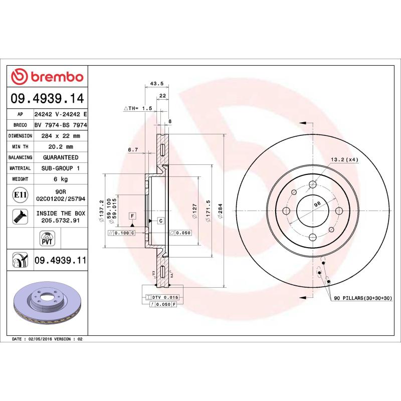 Jeu de 2 disques de frein avant BREMBO 09.4939.14 - Visuel 1