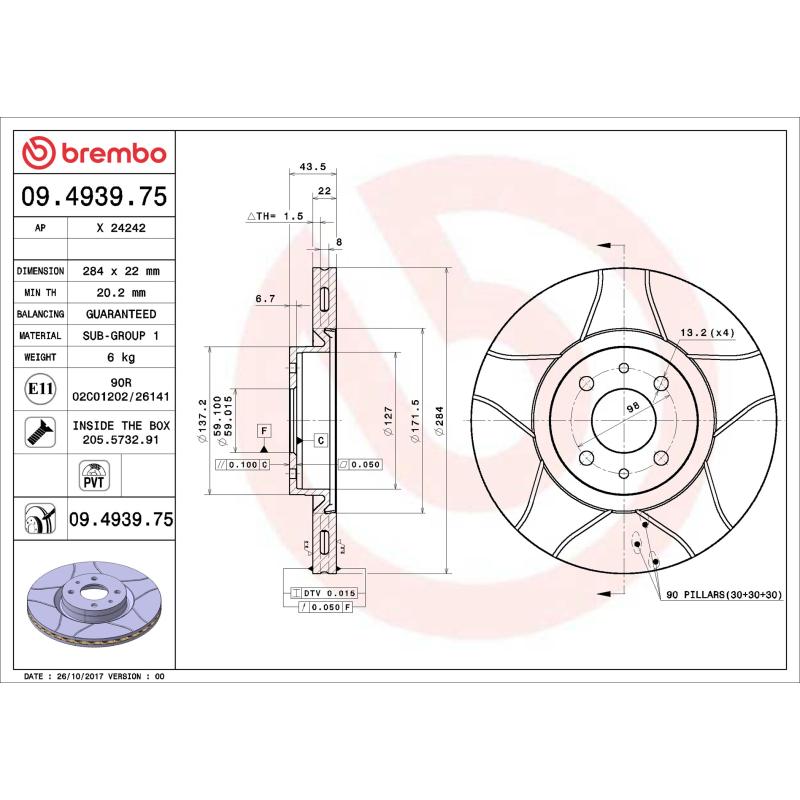 Jeu de 2 disques de frein avant BREMBO 09.4939.75 - Visuel 1
