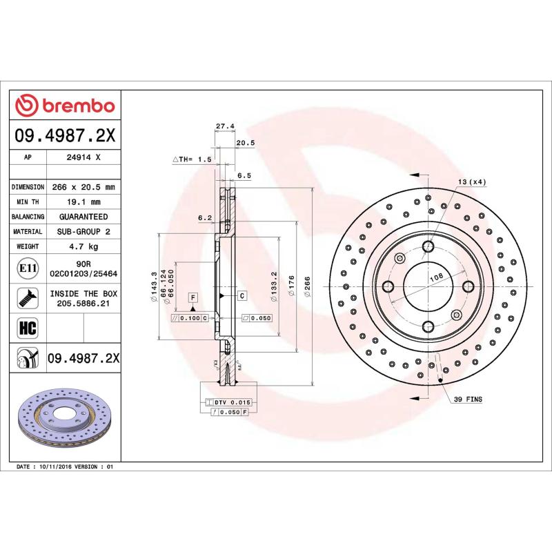 Jeu de 2 disques de frein avant BREMBO 09.4987.2X - Visuel 1