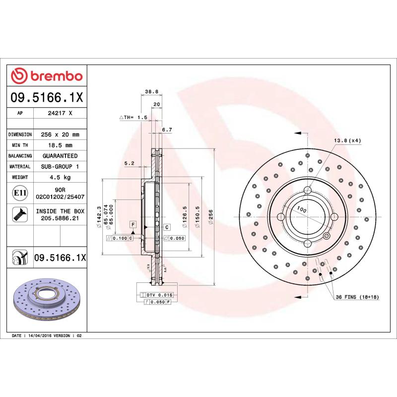 Jeu de 2 disques de frein avant BREMBO 09.5166.1X - Visuel 1