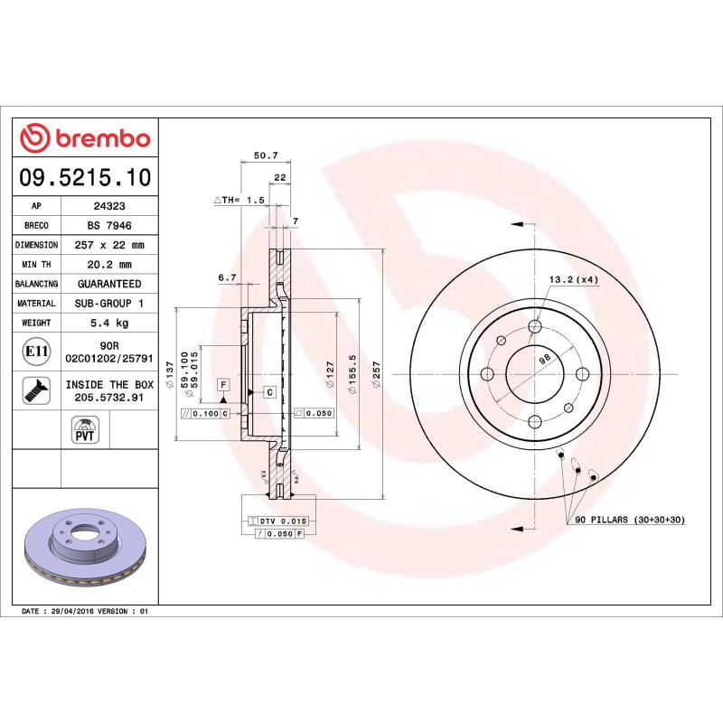 Jeu de 2 disques de frein avant BREMBO 09.5215.10 - Visuel 1