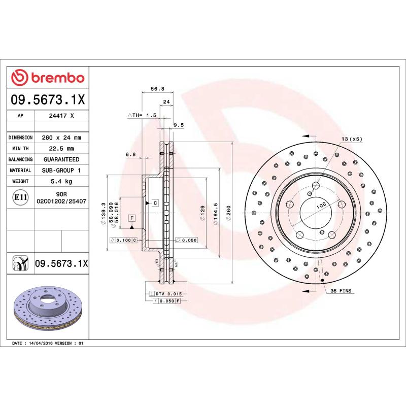 Jeu de 2 disques de frein avant BREMBO 09.5673.1X - Visuel 1