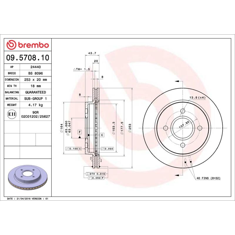 Jeu de 2 disques de frein arrière BREMBO 09.5708.10 - Visuel 1