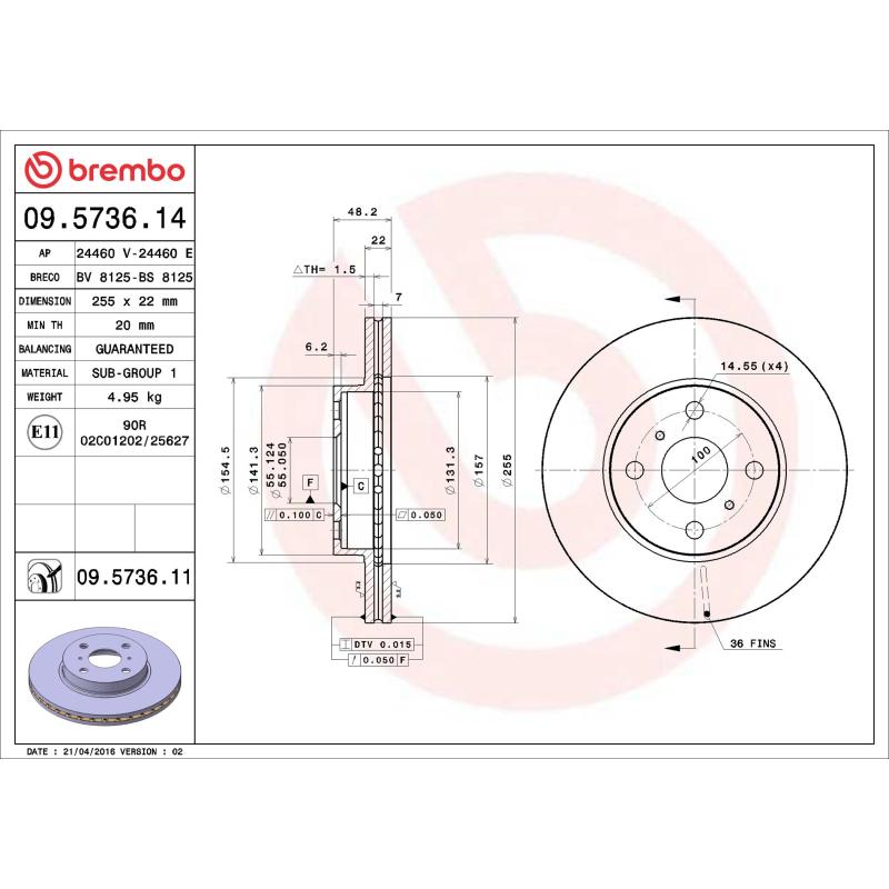 Jeu de 2 disques de frein avant BREMBO 09.5736.11 - Visuel 1