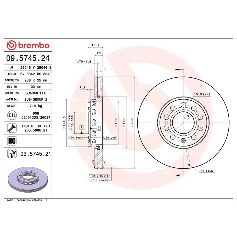 Jeu de 2 disques de frein avant BREMBO 09.5745.24 - Visuel 1