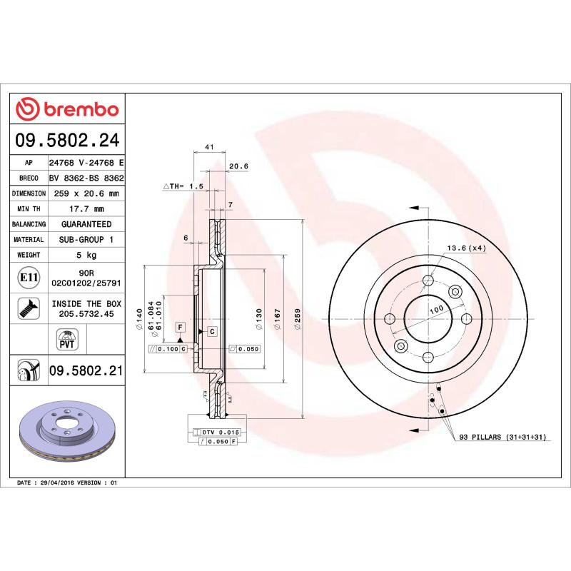 Jeu de 2 disques de frein avant BREMBO 09.5802.24 - Visuel 1