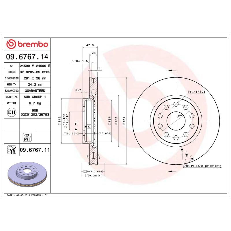 Jeu de 2 disques de frein avant BREMBO 09.6767.11 - Visuel 1