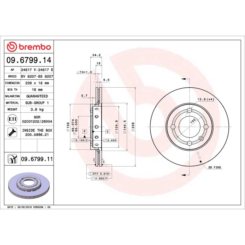 Jeu de 2 disques de frein avant BREMBO 09.6799.11 - Visuel 1