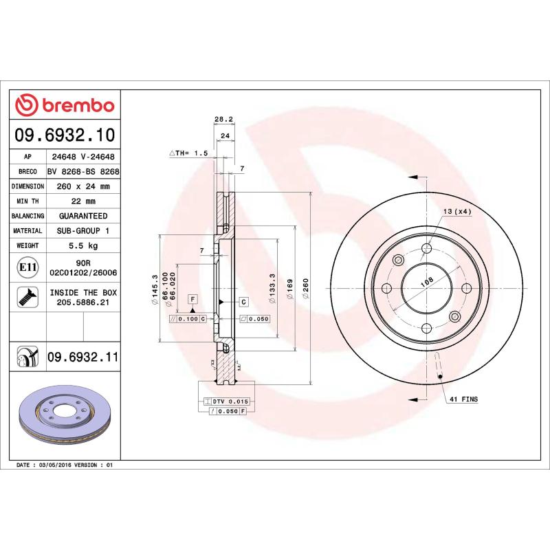 Jeu de 2 disques de frein avant BREMBO 09.6932.11 - Visuel 1