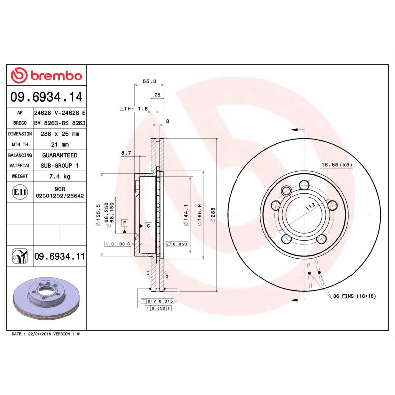 Jeu de 2 disques de frein avant BREMBO 09.6934.11 - Visuel 1