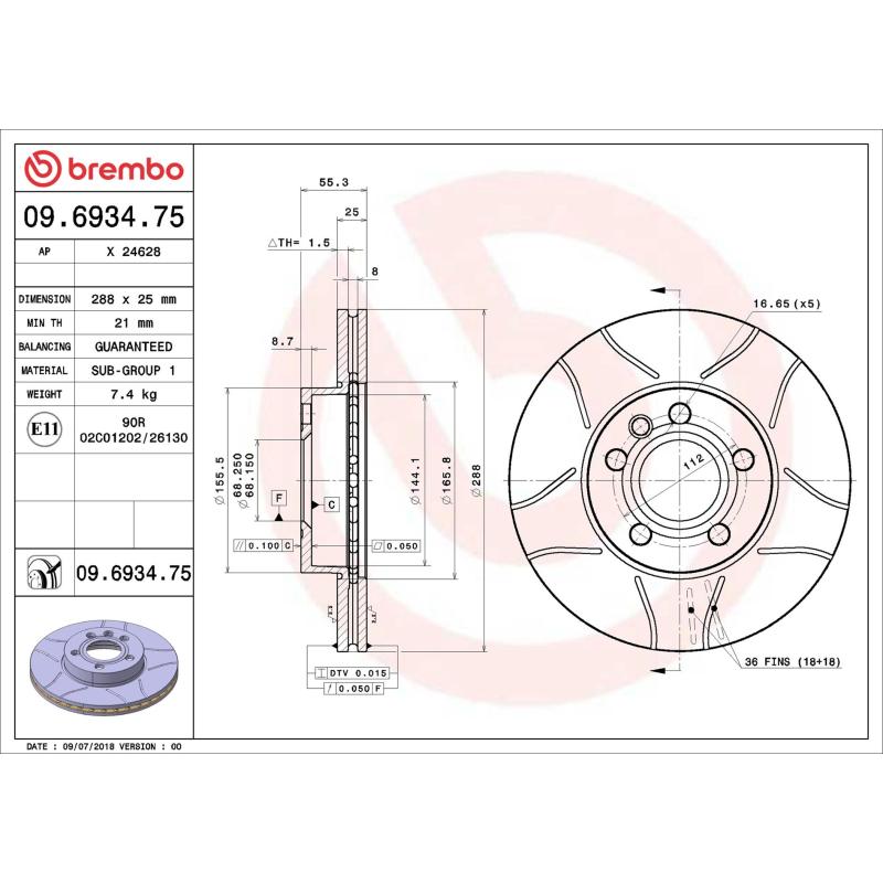 Jeu de 2 disques de frein avant BREMBO 09.6934.75 - Visuel 1