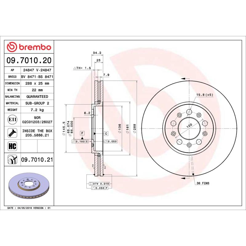 Jeu de 2 disques de frein avant BREMBO 09.7010.21 - Visuel 1