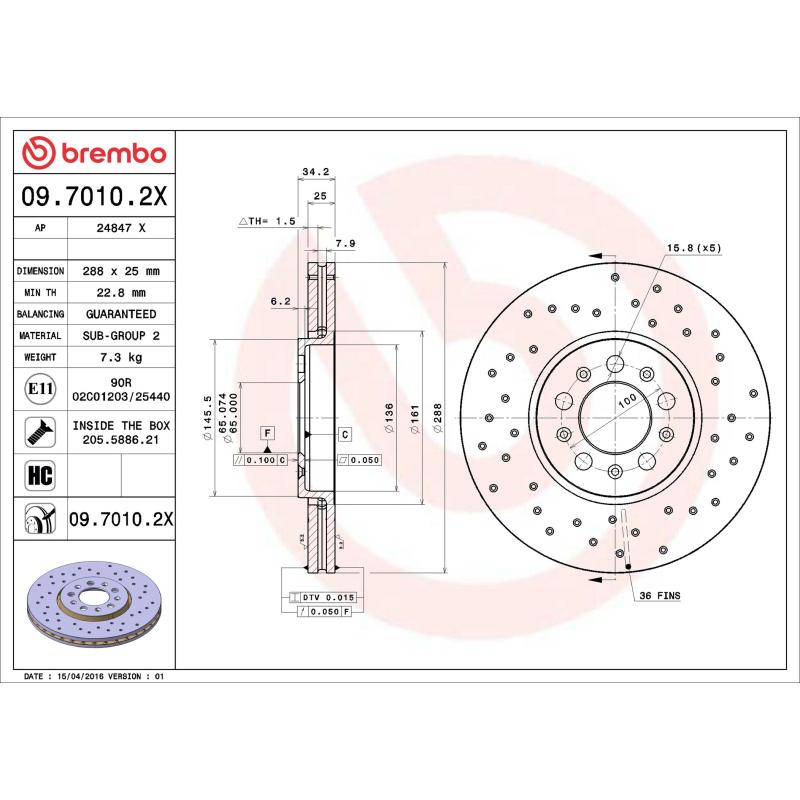 Jeu de 2 disques de frein avant BREMBO 09.7010.2X - Visuel 1