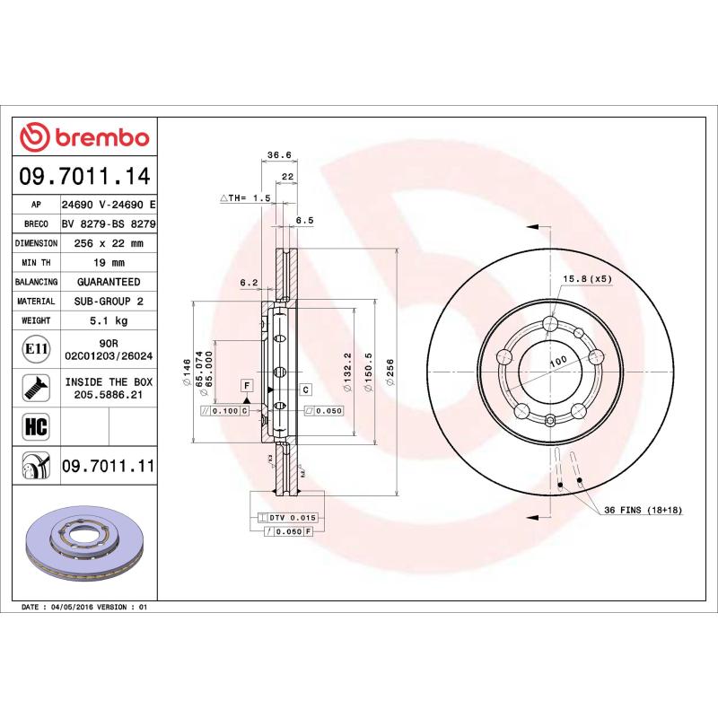 Jeu de 2 disques de frein avant BREMBO 09.7011.14 - Visuel 1