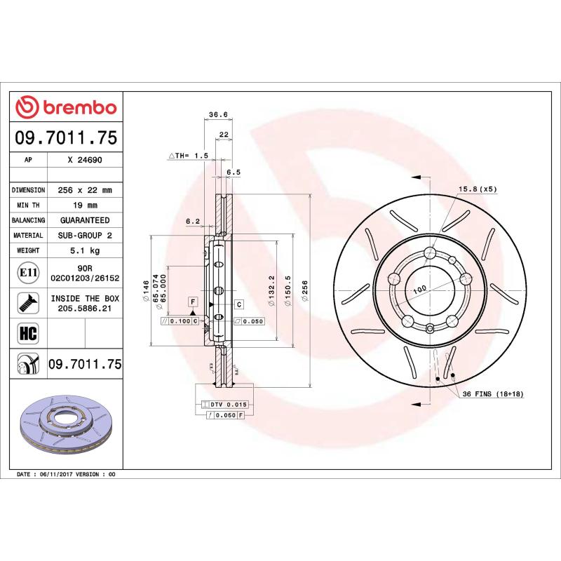Jeu de 2 disques de frein avant BREMBO 09.7011.75 - Visuel 1