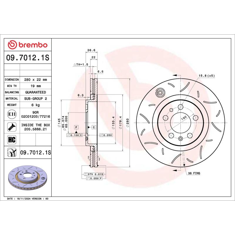 Jeu de 2 disques de frein avant BREMBO 09.7012.1S - Visuel 1