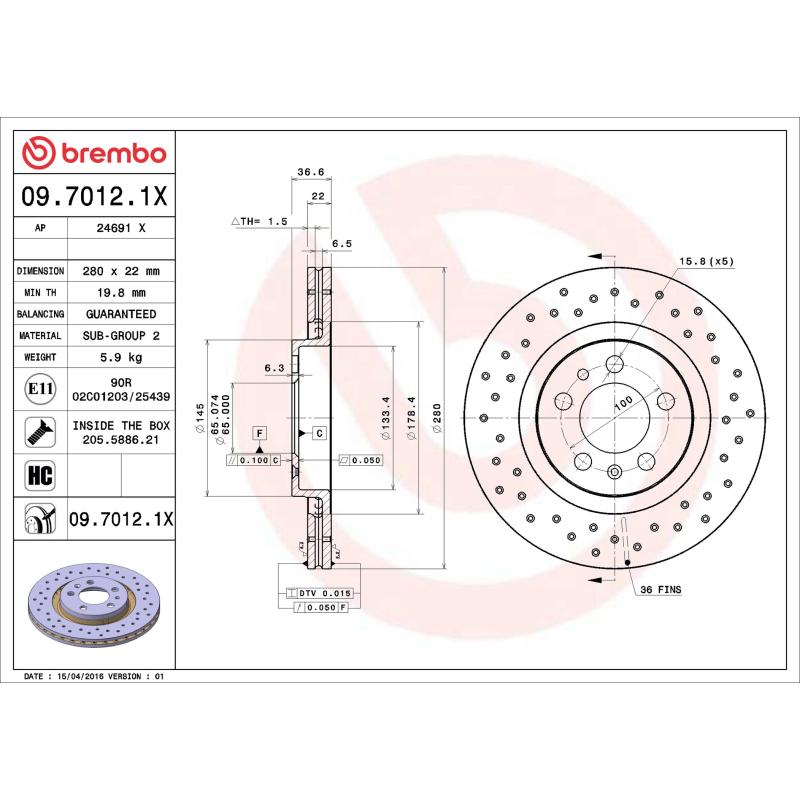 Jeu de 2 disques de frein avant BREMBO 09.7012.1X - Visuel 1