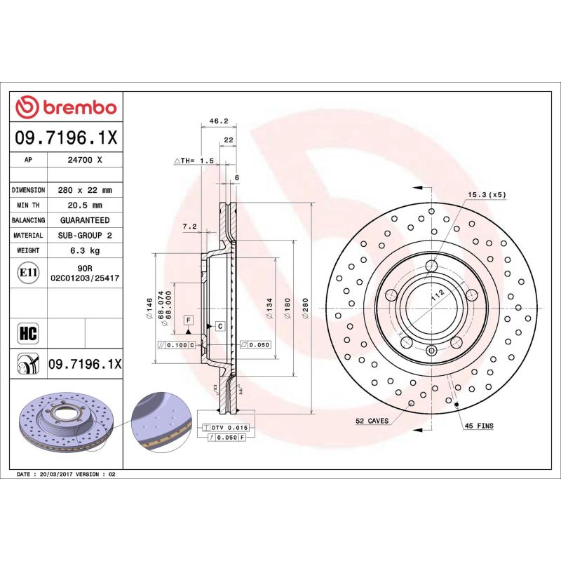 Jeu de 2 disques de frein avant BREMBO 09.7196.1X - Visuel 1