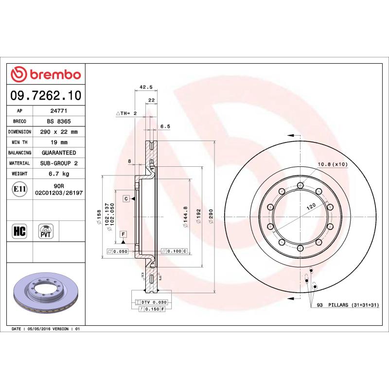 Jeu de 2 disques de frein avant BREMBO 09.7262.10 - Visuel 1
