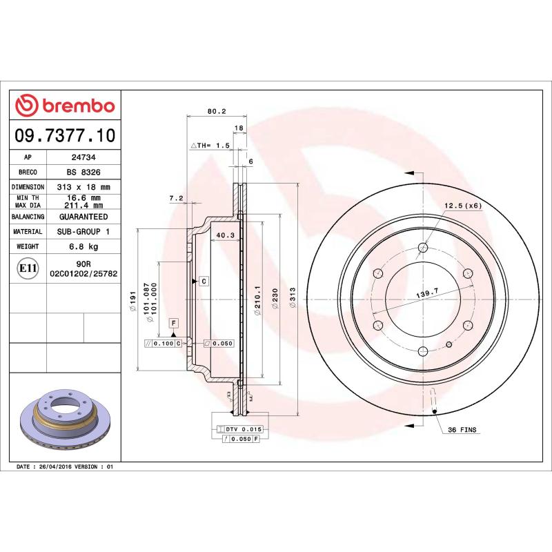 Jeu de 2 disques de frein arrière BREMBO 09.7377.10 - Visuel 1