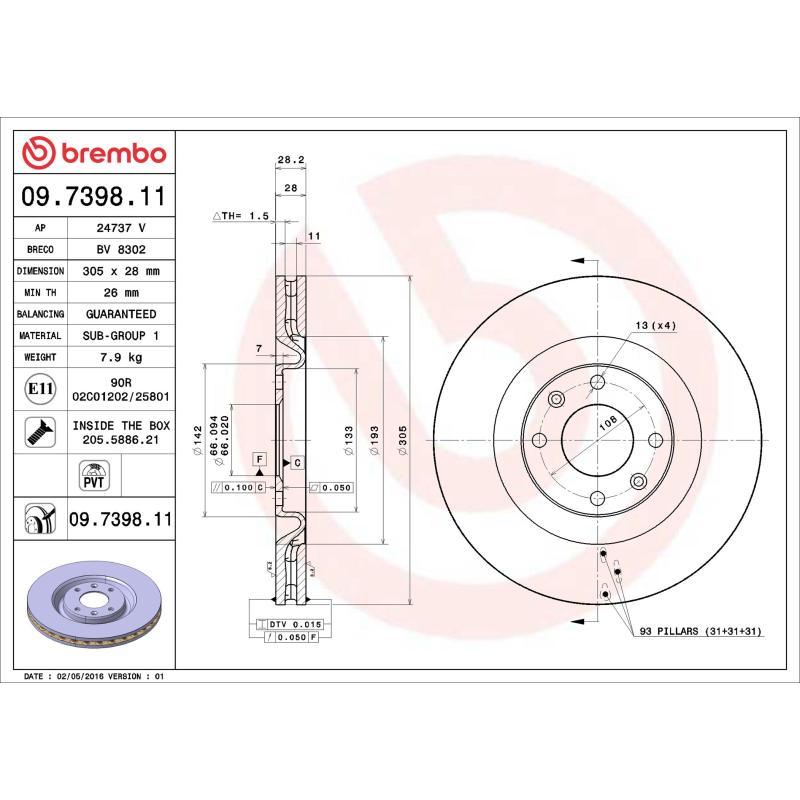 Jeu de 2 disques de frein avant BREMBO 09.7398.11 - Visuel 1