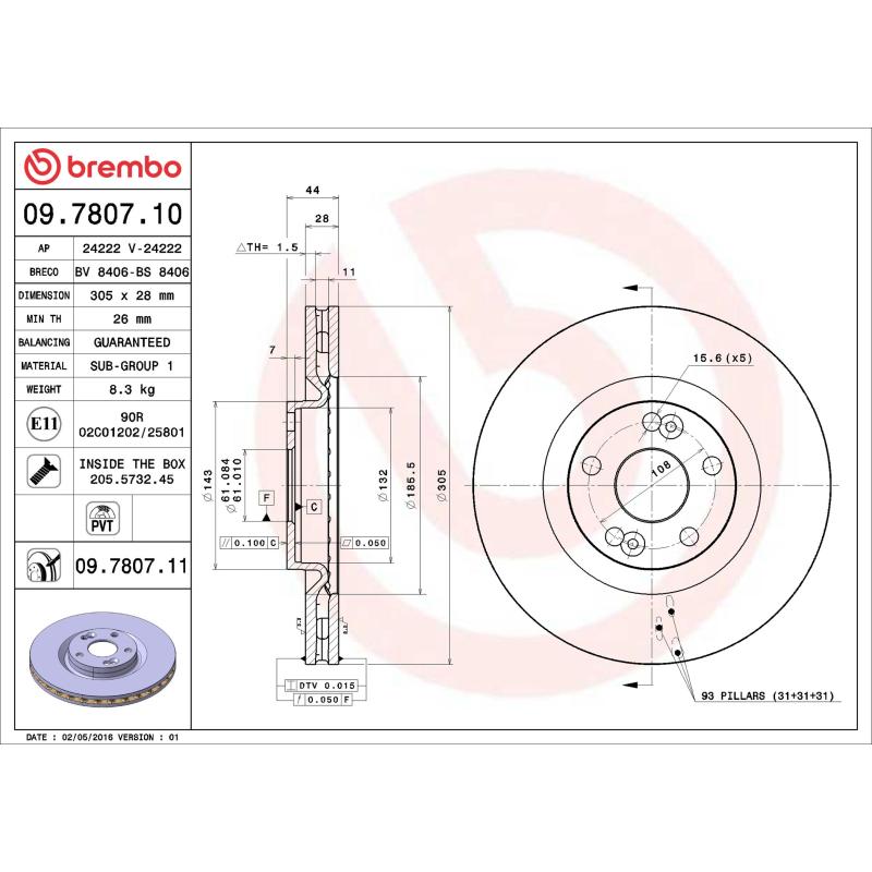 Jeu de 2 disques de frein avant BREMBO 09.7807.11 - Visuel 1
