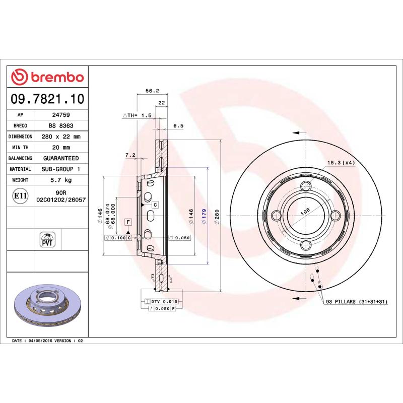 Jeu de 2 disques de frein avant BREMBO 09.7821.10 - Visuel 1