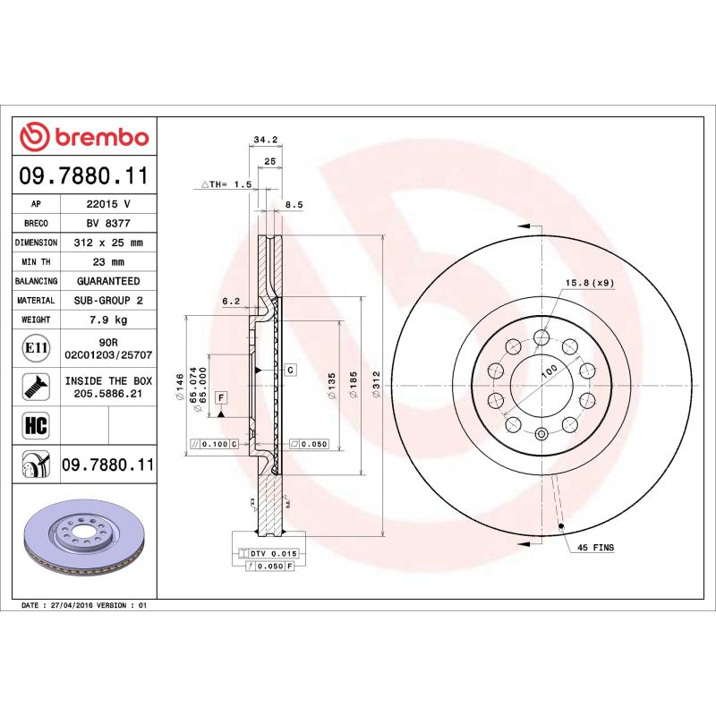 Jeu de 2 disques de frein avant BREMBO 09.7880.11 - Visuel 1