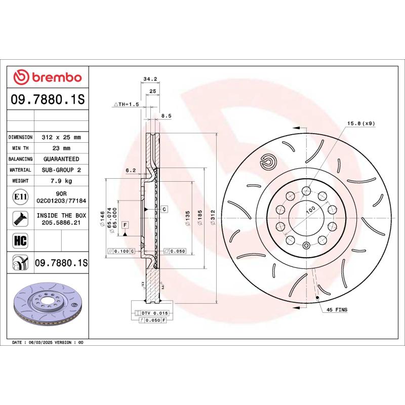Jeu de 2 disques de frein avant BREMBO 09.7880.1S - Visuel 1