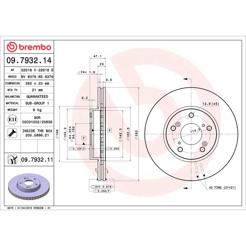 Jeu de 2 disques de frein avant BREMBO 09.7932.14 - Visuel 1