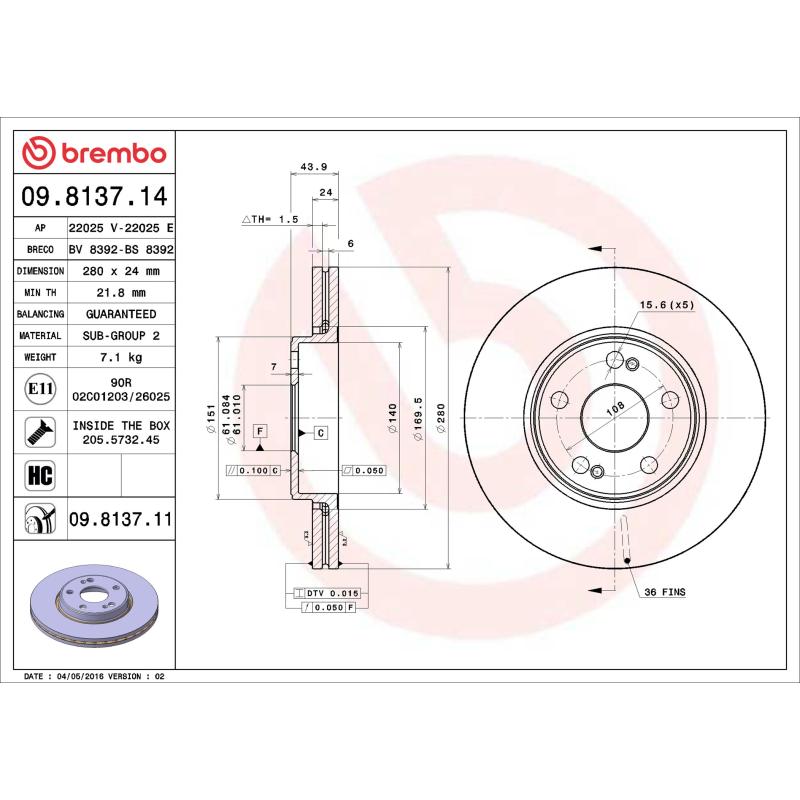 Jeu de 2 disques de frein avant BREMBO 09.8137.11 - Visuel 1