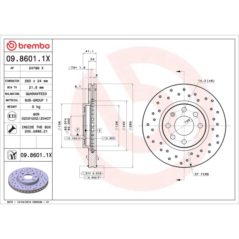 Jeu de 2 disques de frein avant BREMBO 09.8601.1X - Visuel 1
