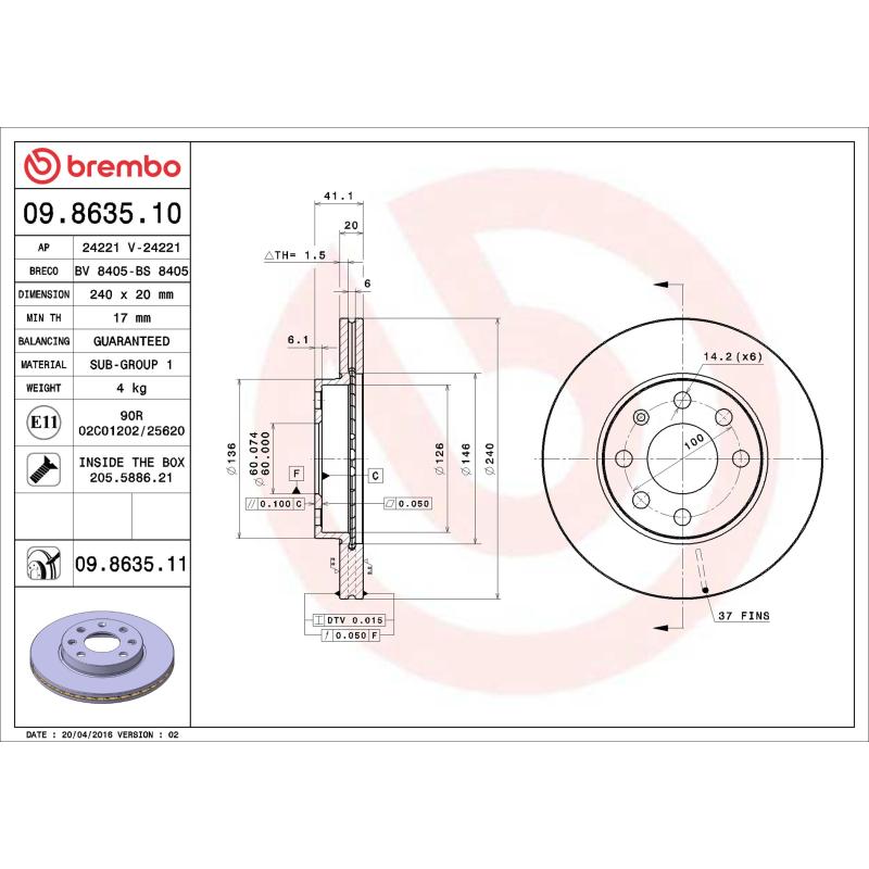 Jeu de 2 disques de frein avant BREMBO 09.8635.11 - Visuel 1