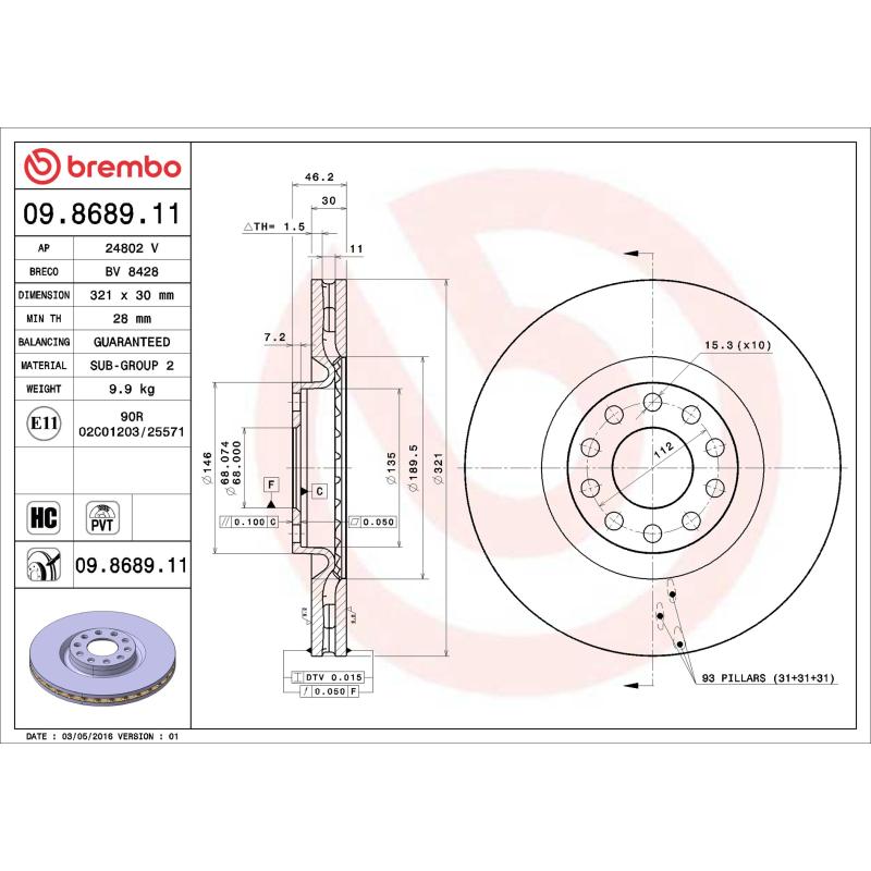 Jeu de 2 disques de frein avant BREMBO 09.8689.11 - Visuel 1