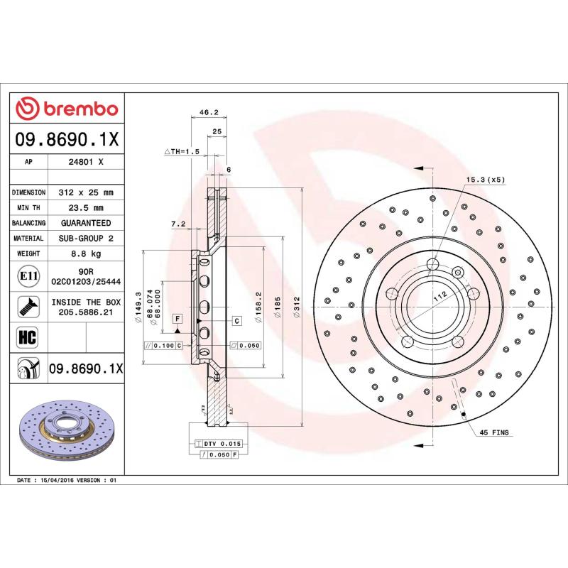 Jeu de 2 disques de frein avant BREMBO 09.8690.1X - Visuel 1