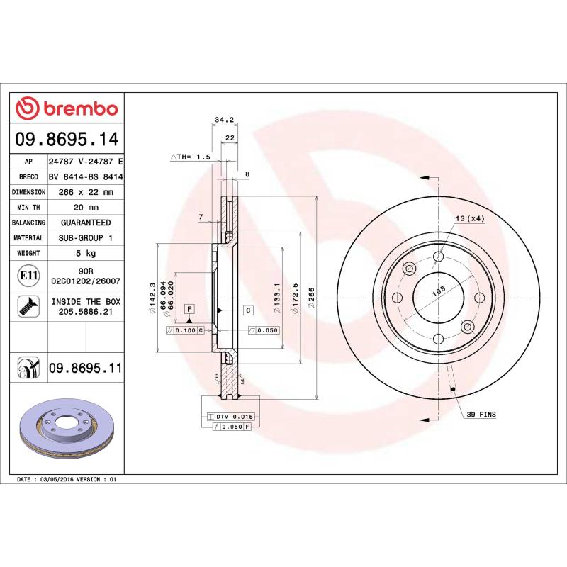 Jeu de 2 disques de frein avant BREMBO 09.8695.14 - Visuel 1