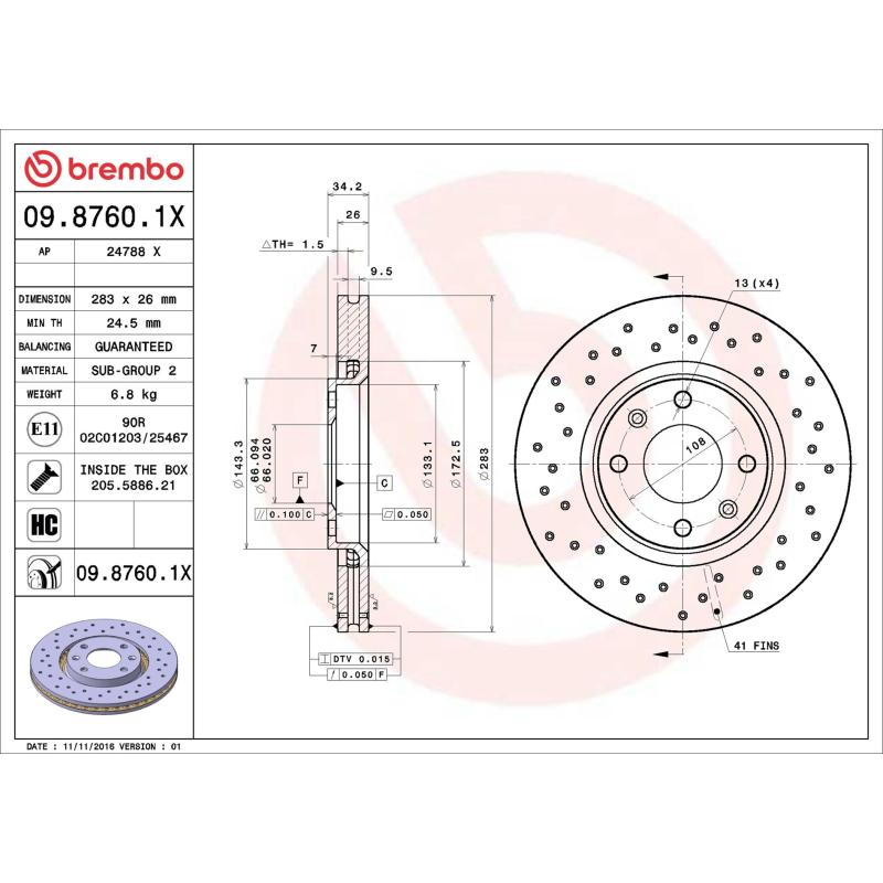 Jeu de 2 disques de frein avant BREMBO 09.8760.1X - Visuel 1