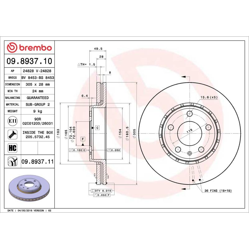 Jeu de 2 disques de frein avant BREMBO 09.8937.10 - Visuel 1