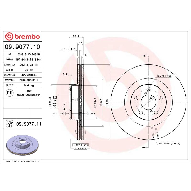 Jeu de 2 disques de frein avant BREMBO 09.9077.11 - Visuel 1