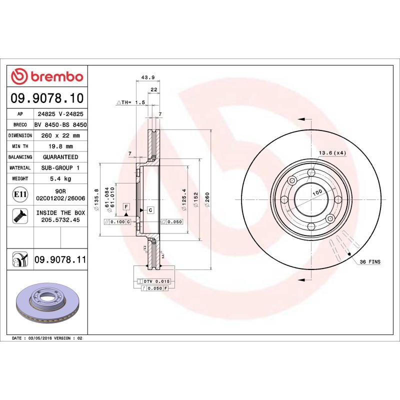 Jeu de 2 disques de frein avant BREMBO 09.9078.11 - Visuel 1