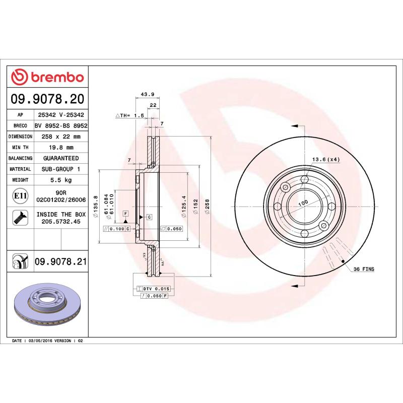 Jeu de 2 disques de frein avant BREMBO 09.9078.20 - Visuel 1