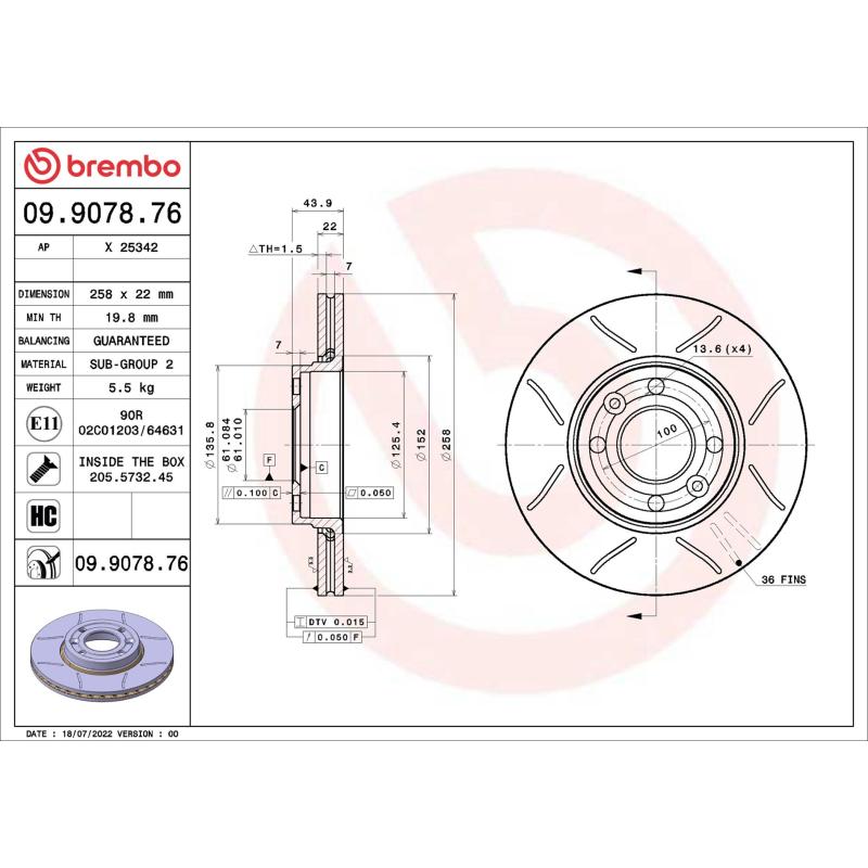 Jeu de 2 disques de frein avant BREMBO 09.9078.76 - Visuel 1