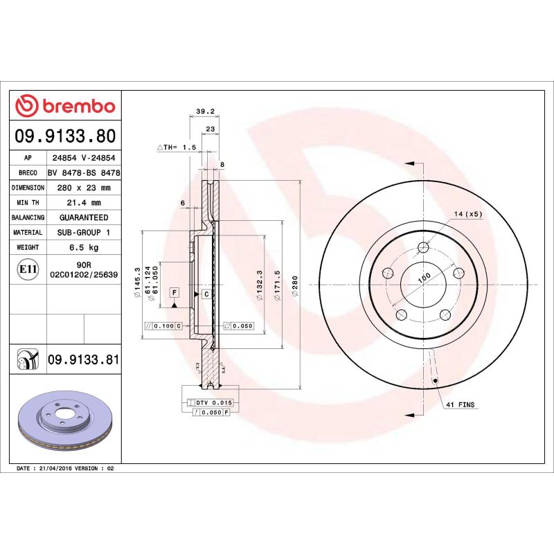 Jeu de 2 disques de frein avant BREMBO 09.9133.81 - Visuel 1