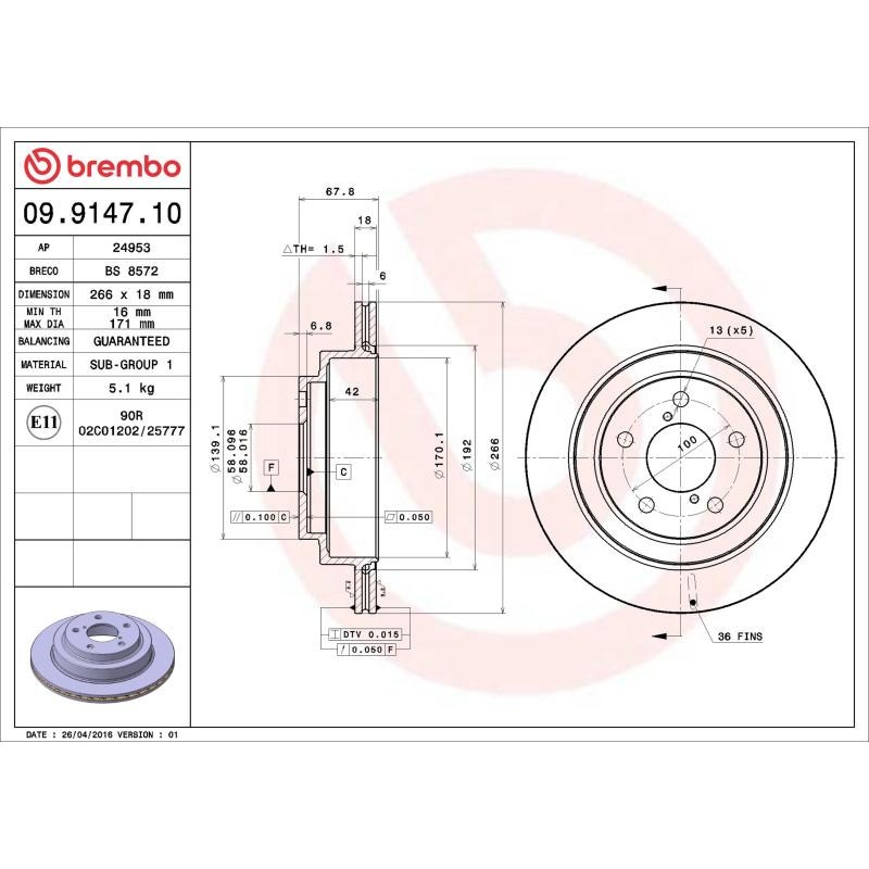 Jeu de 2 disques de frein arrière BREMBO 09.9147.10 - Visuel 1
