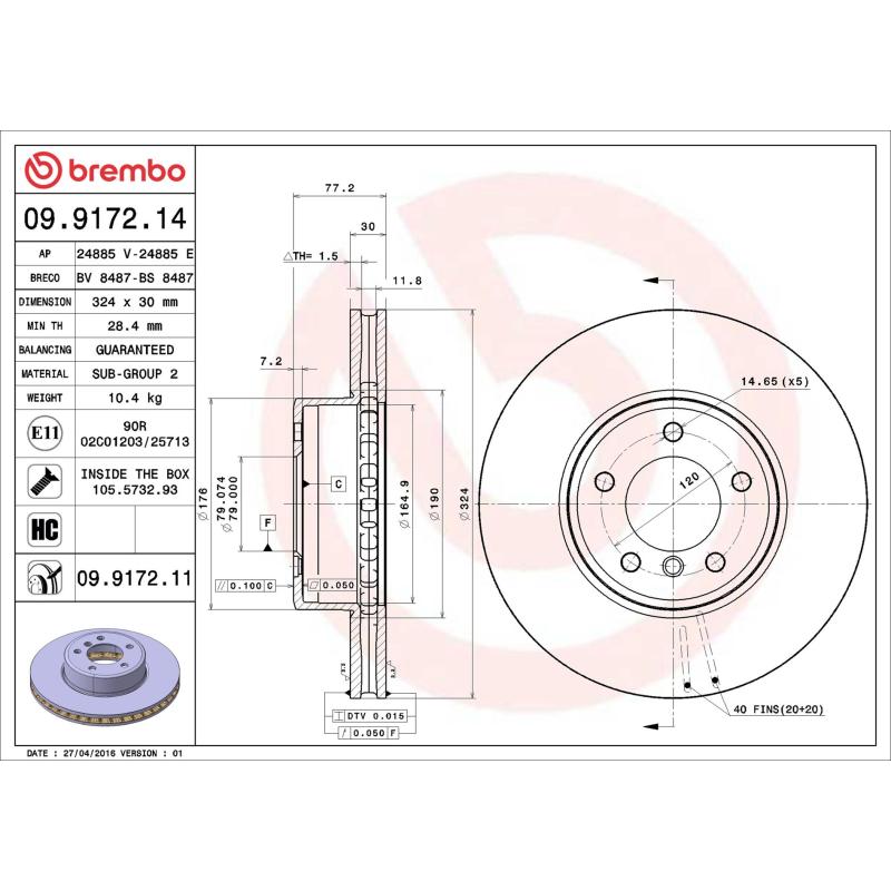 Jeu de 2 disques de frein avant BREMBO 09.9172.11 - Visuel 1