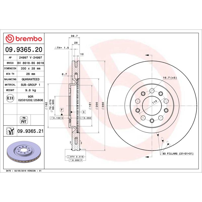 Jeu de 2 disques de frein avant BREMBO 09.9365.20 - Visuel 1