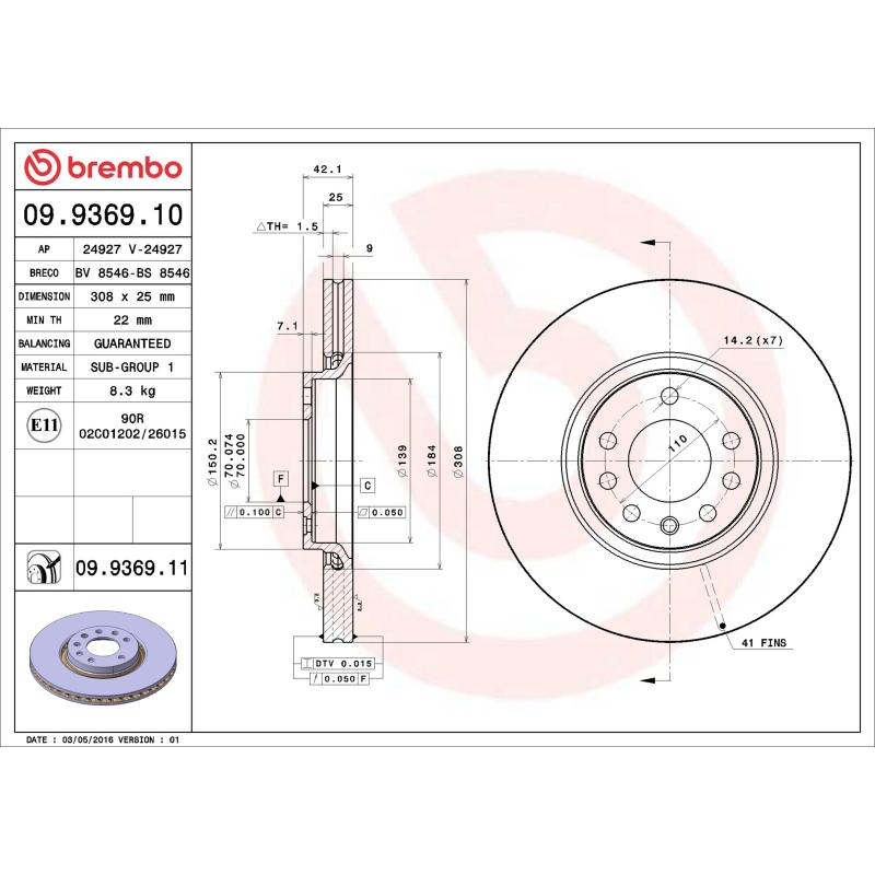 Jeu de 2 disques de frein avant BREMBO 09.9369.10 - Visuel 1