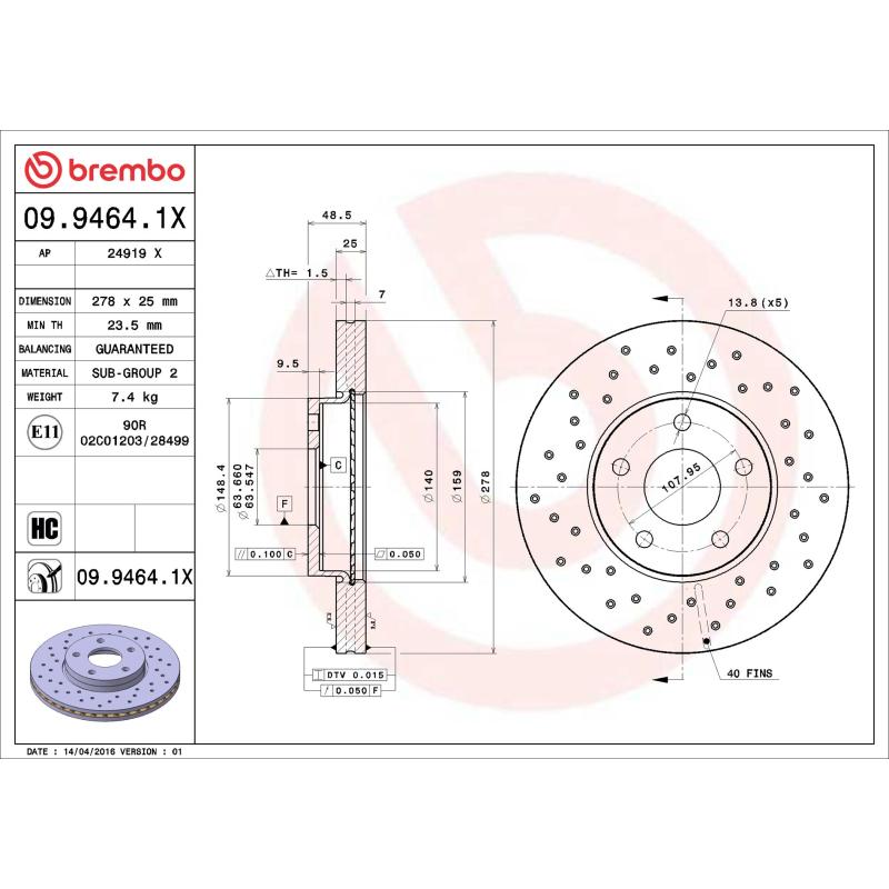 Jeu de 2 disques de frein avant BREMBO 09.9464.1X - Visuel 1