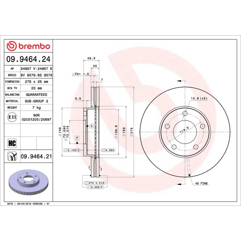 Jeu de 2 disques de frein avant BREMBO 09.9464.24 - Visuel 1